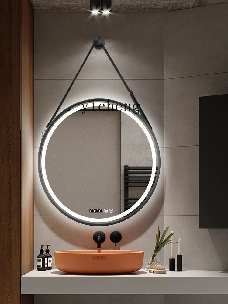 

XL Toilet Bathroom Mirror Wall-Mounted Hang Rope Wall-Mounted Aluminum Alloy round Mirror