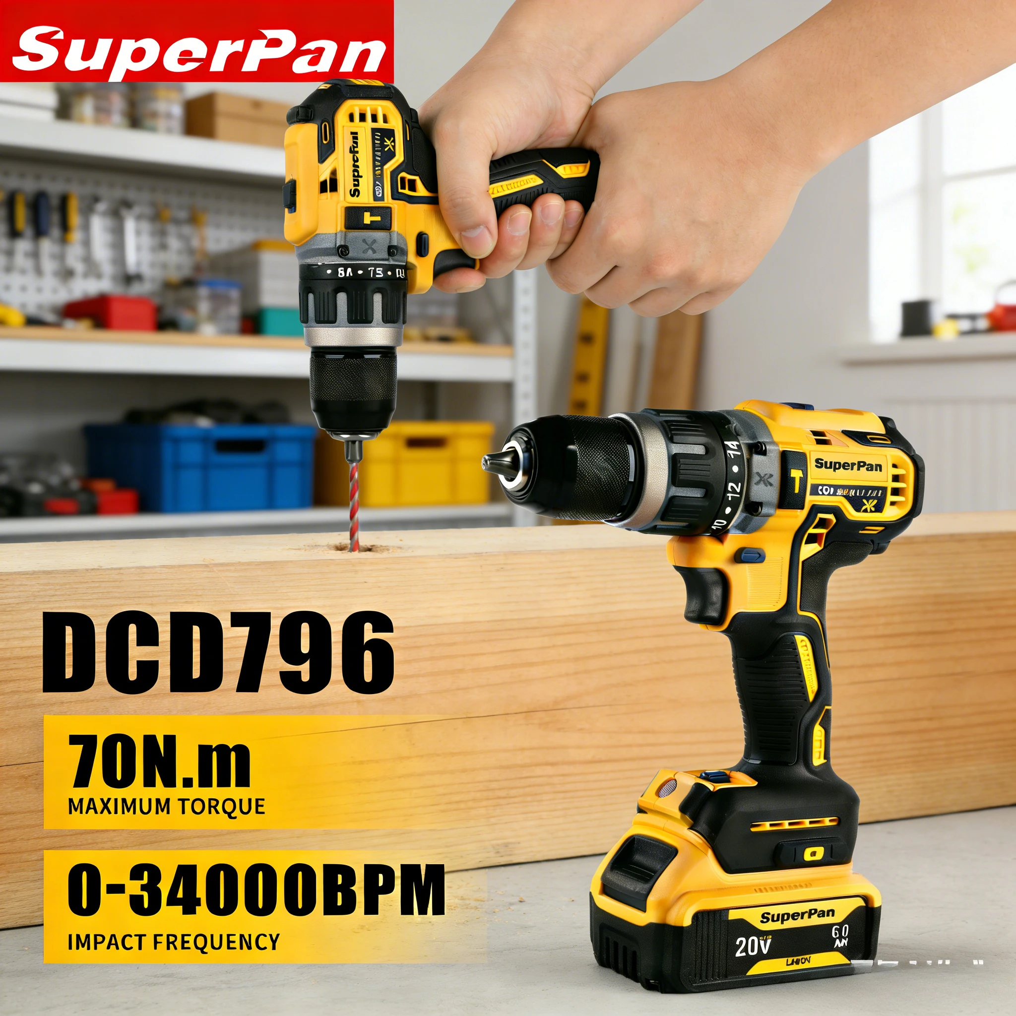 

Бесщеточная дрель SuperPan Lithium Ion DCD796 70Нм 0-2200 об/мин для крепления деревянных перегородок, противоскользящая, для аккумулятора Dewalt 20В