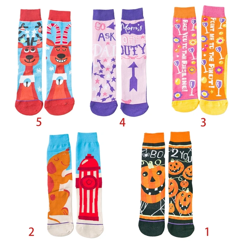 Halloween AB Asymmetrical Long Socks Cartoon Pumpkin Holiday Tube Stockings