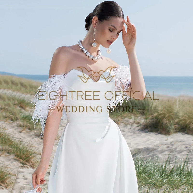 Eightree-Robe de mariée formelle A-ligne, robes de mariée sexy, plume chérie, longueur au sol, robe de patients, Boho Beach, Rhde mariage, quelle que soit la taille plus