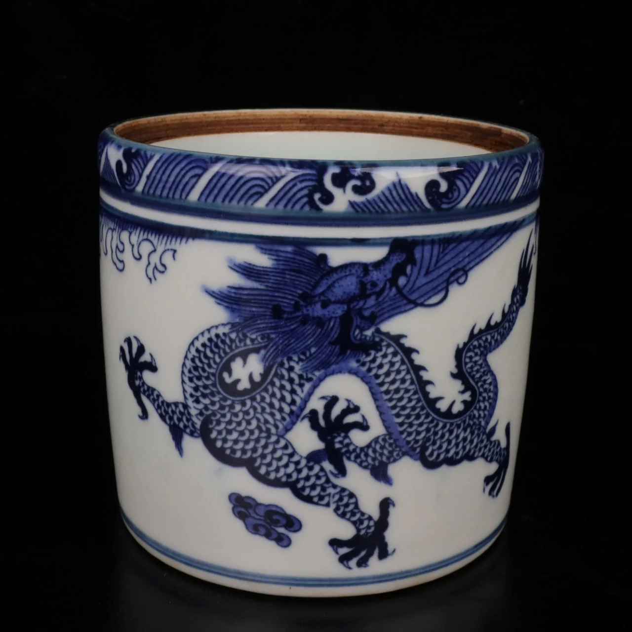 Jingdezhen Blue and White Cloud Sky Dragon Pattern Straight Tube Cover Bowl Antique Porcelain Home Decoration Ornament