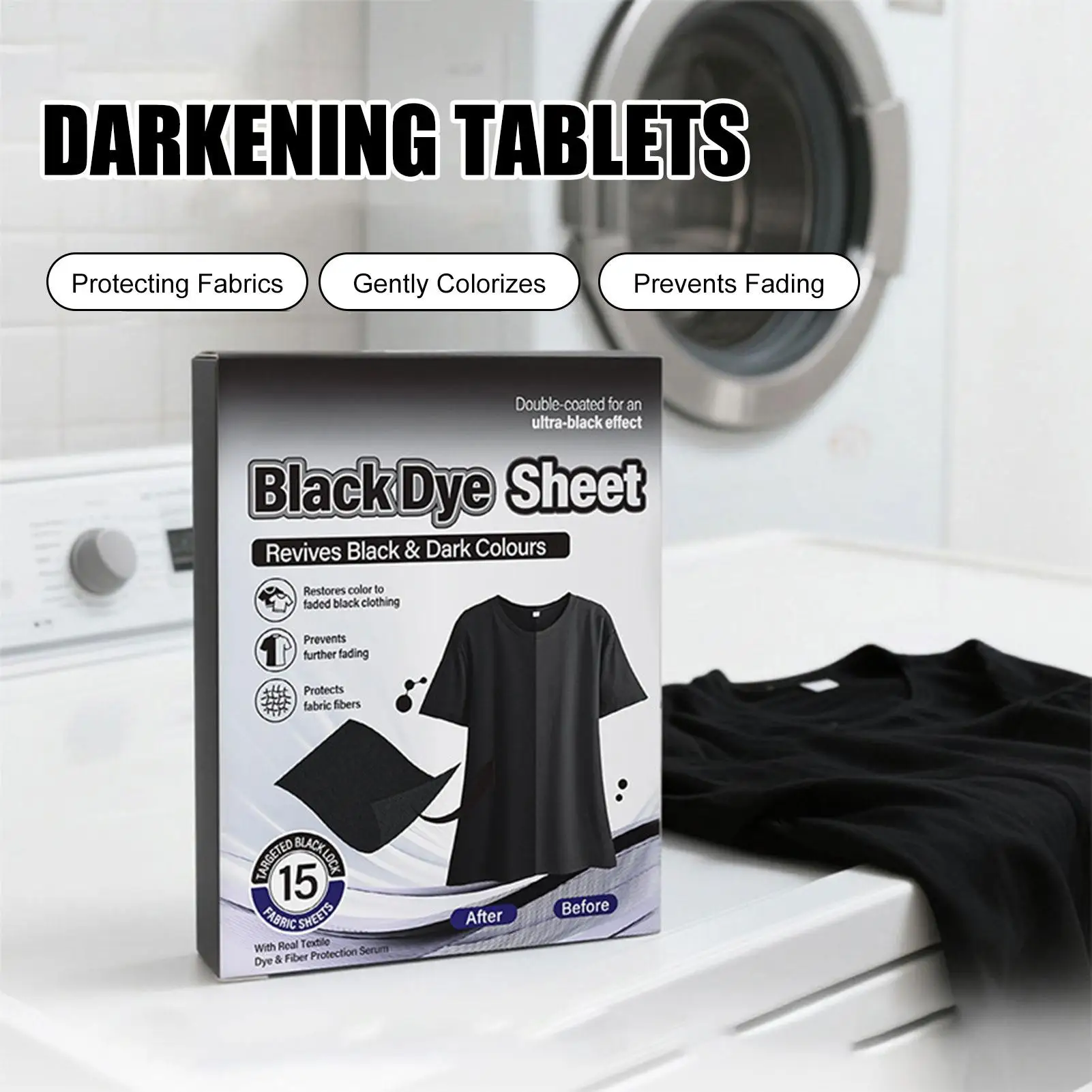Black Clothes Dye 15 Pieces Clothing Color Booster Black Color Restorer Sheet for Fabric Care Garment Restoration Washing
