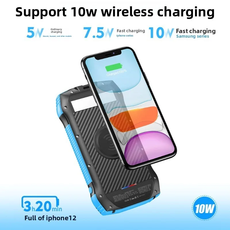 40000mAh Water‑resistant Solar Power Bank for Iphone PSP Flashlight PD Fast‑Charging High‑Capacity Power Bank