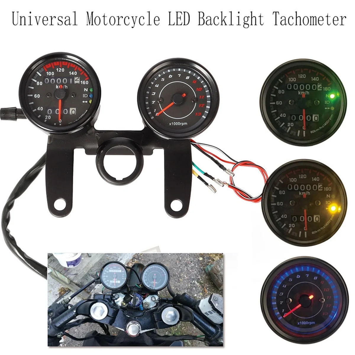 Universal Motorcycle Speedometer Odometer LED Backlight Tachometer