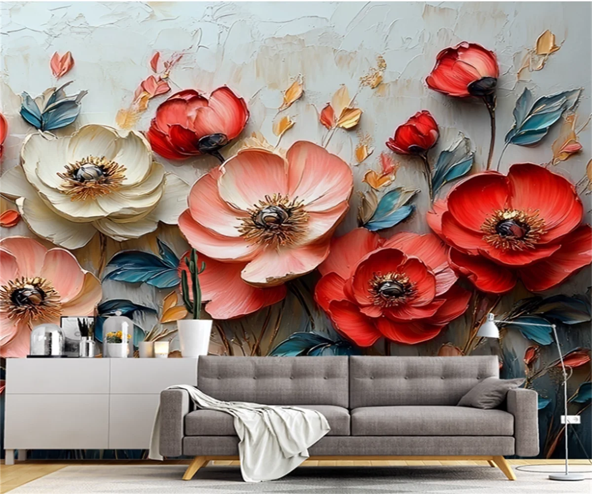 

Custom large wallpaper tree relief background wall Oil painting flowers home decoration murals 3d wallpaper papel de parede