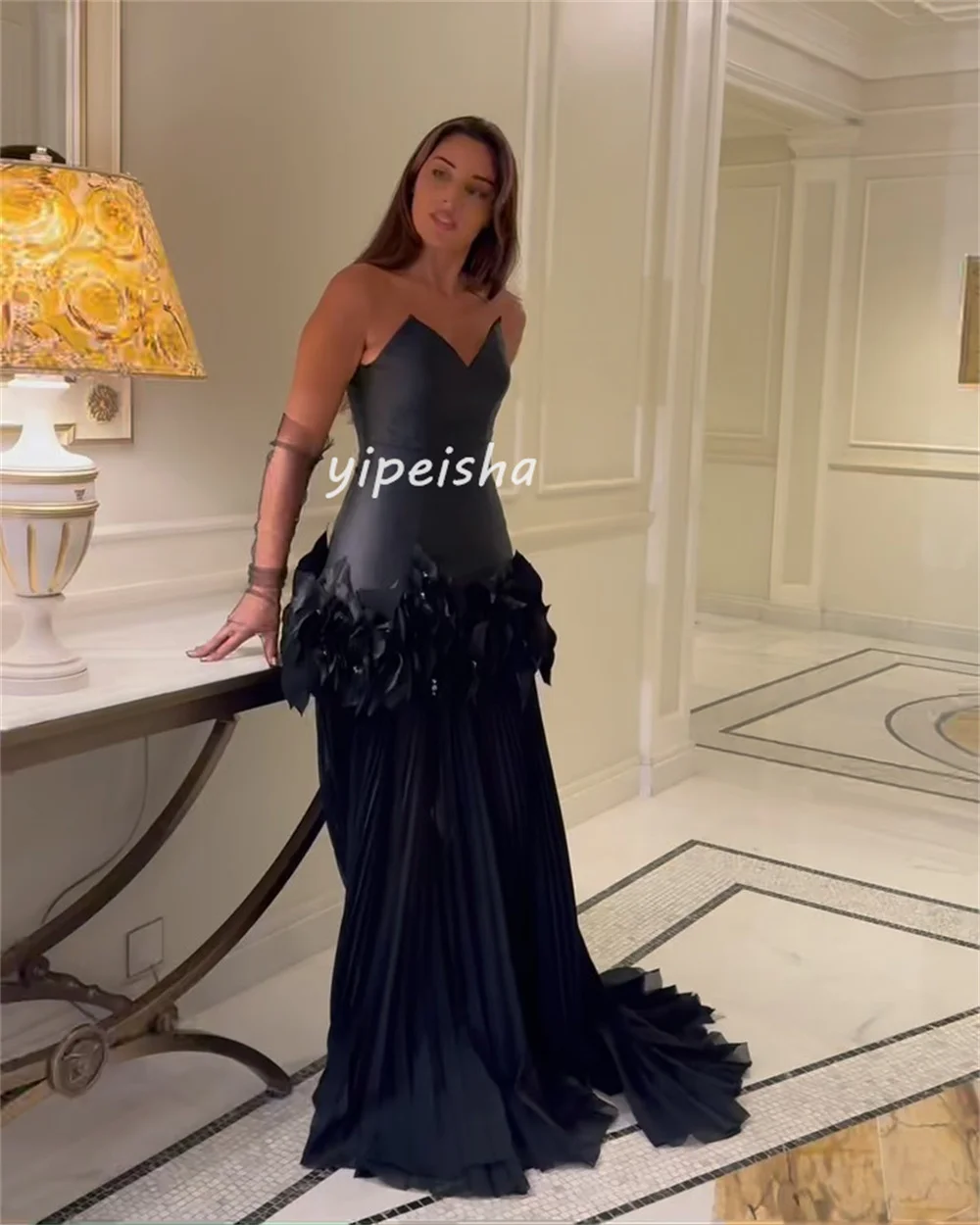 Customized Matching Sexy Handmade Flower Draped A-line Sweetheart Long Dresses Bespoke Occasion Dresses Modern Style Fashion