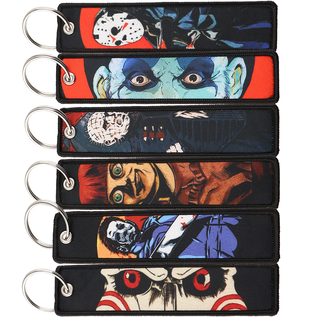 Halloween Classic Horror Movies Key Tag Terror Embroidery Key Chain Keyring For Motorcycles Cars Backpack Chaveiro Key Fobs Gift