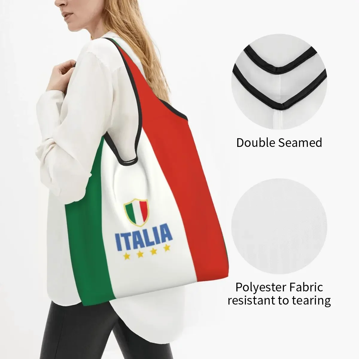 Flag Of Italy Groceries Tote Shopping Bags Women Custom Shoulder Shopper Bags Large Capacity Handbags