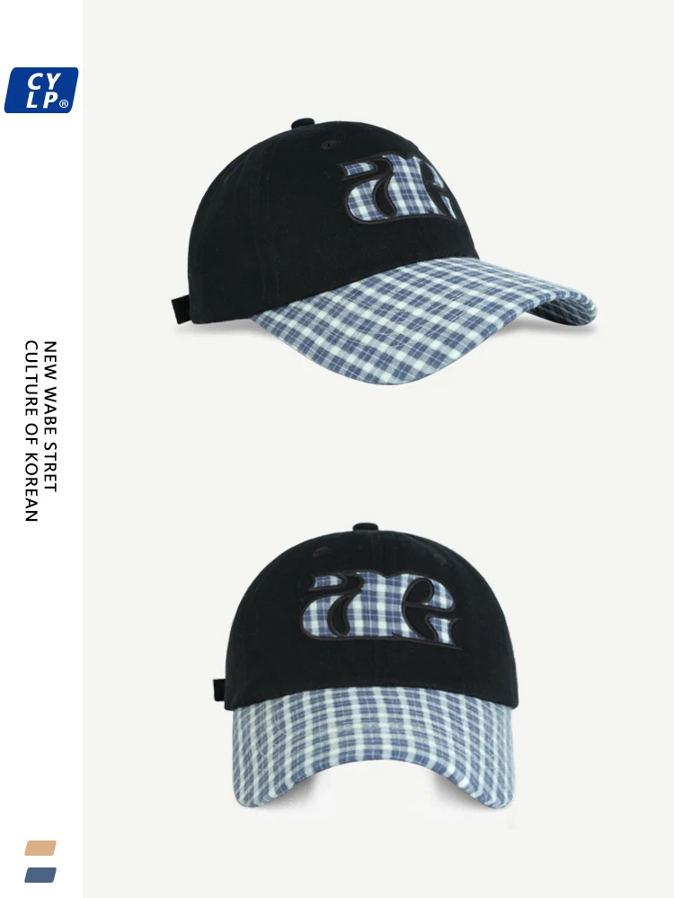 Niche retro splicing plaid baseball cap women's new spring and summer travel shading and showing face small cap