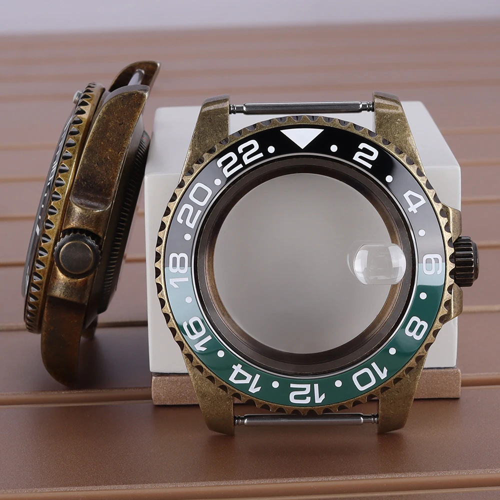 

Bronze NH35 40MM Retro Watch Case Unidirectional Rotation Bezel For GMT NH35 NH36 NH38 NH34 Movt Sapphire 28.5mmDial Watch Parts