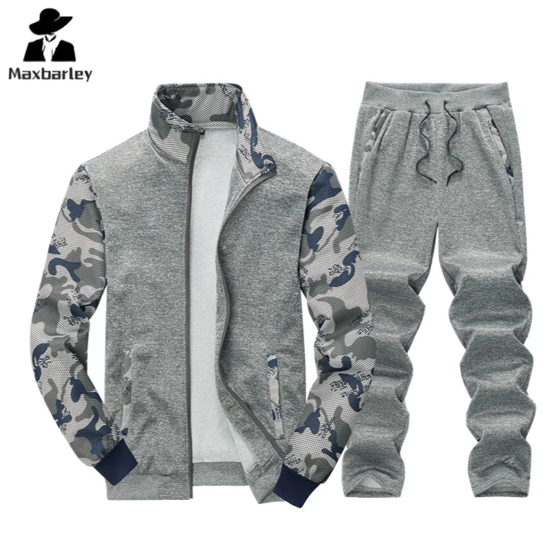 New Camouflage Sportswear Suit Men's Autumn Casual Long Sleeve Jacket + Trousers Suit 2 Piece Set Men's Outdoor Running Clothing