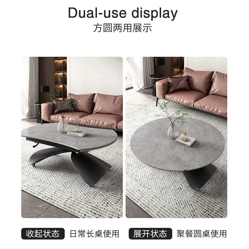 Rock slab lifting coffee table and dining table dual-purpose integrated modern small household multi-functional variable round t