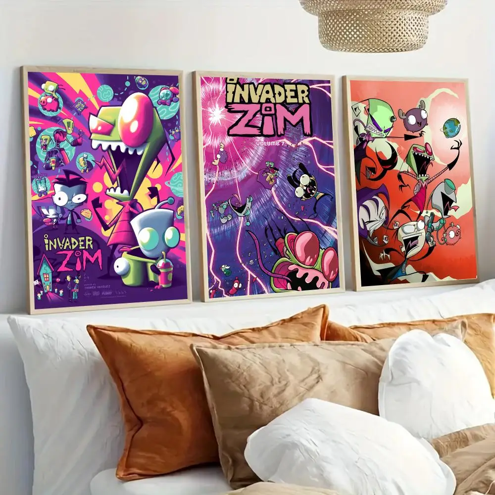 I-Invader zim cartoon Poster Modern Home Living Bedroom Bar Hallway Waterproof Wall Art Aesthetic Decor