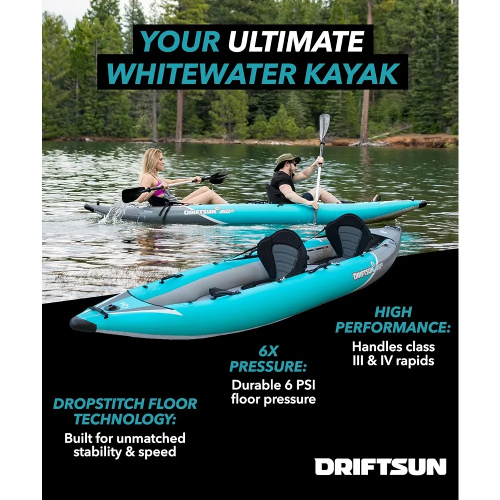 

Rover Inflatable Kayak - Inflatable White Water Kayak - Inflatable 1 and 2 Person Kayaks for Adults with High Pressure Floor