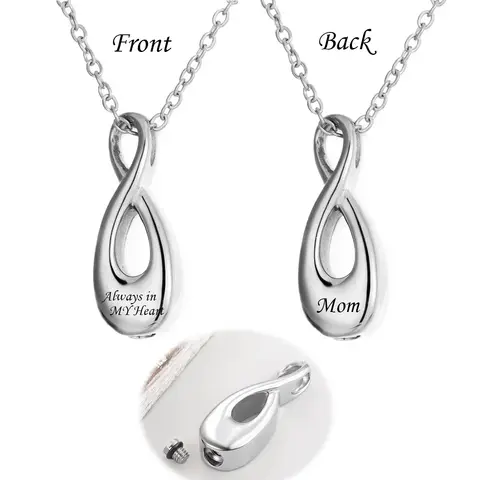 Stainless Steel Infinite Urn Pendant Necklace Always In My Heart Keepsake Cremation Memorial Ashes Jewelry for Mom Dad