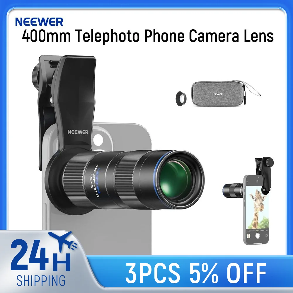 

NEEWER 400mm Telephoto Phone Camera Lens with 17mm Threaded Lens Clip,70cm Minimal Macro Focus Distance,For iPhone Samsung