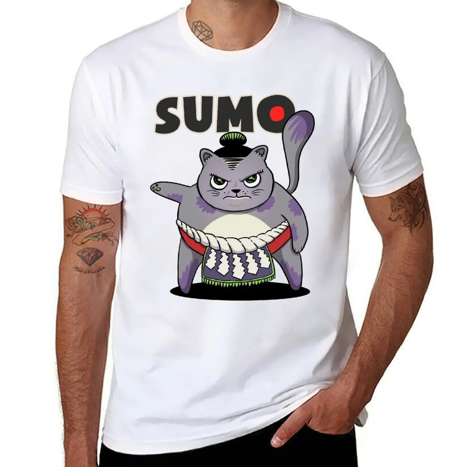 

Sumo Wrestler Cat Yokozuna ネコ Neko Gray T-Shirt t shirts for man graphic funny man t shirts cotton T-Shirt