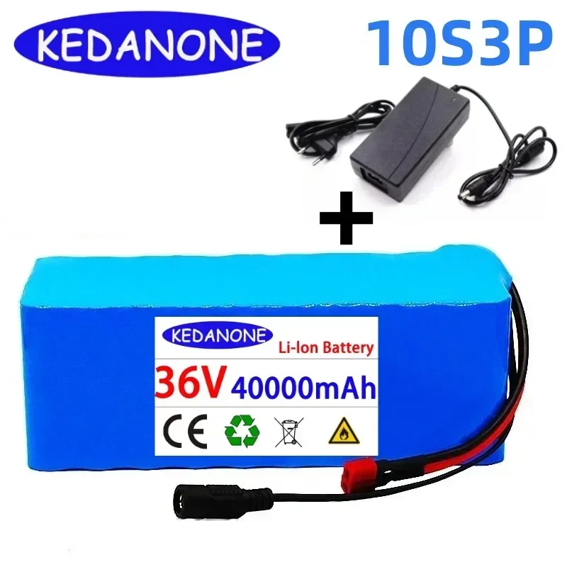 

Paquete de baterías de iones de litio para bicicleta eléctrica, 36v, 37v, 40Ah, 1000w, 10S3P, 42v, Scooter con BMS + cargador