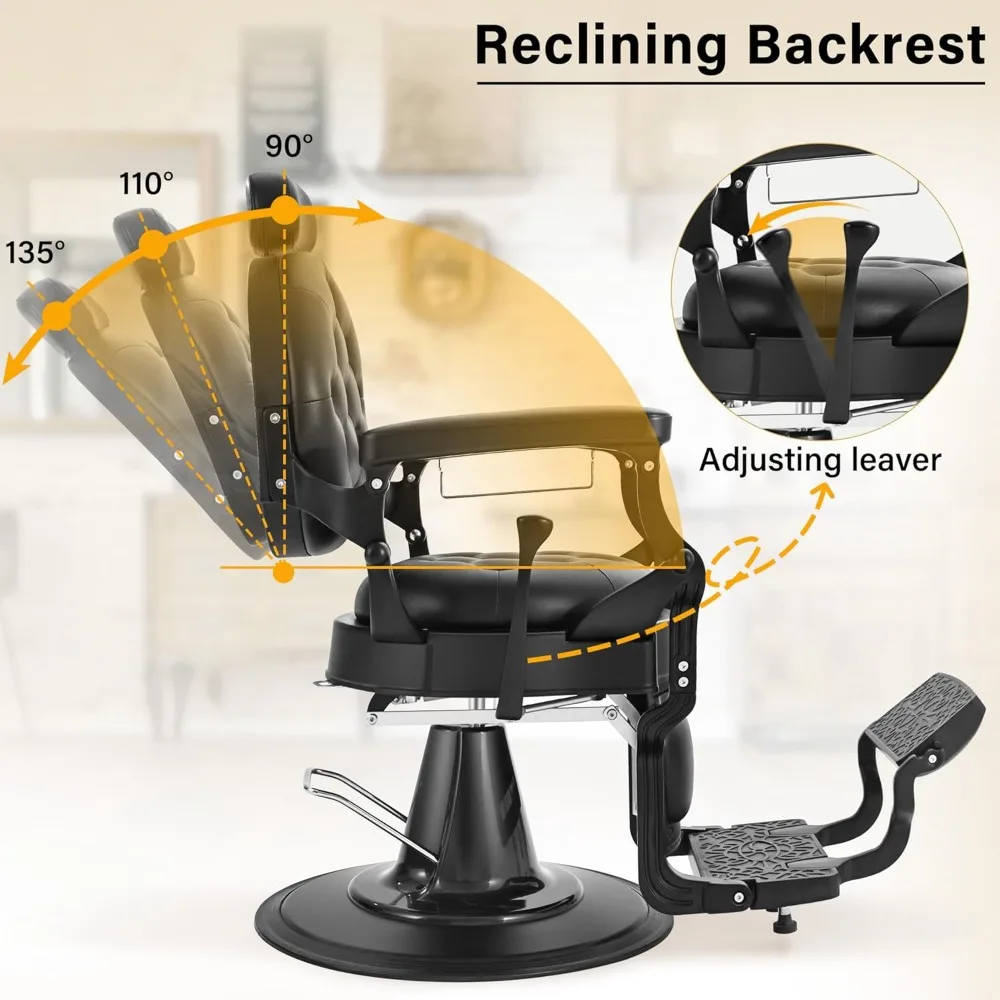 كرسي حلاقة عالي التحمل لصالون الحلاقة، كرسي صالون للاستلقاء لمصفف الشعر، 360 درجة ° مسند للقدمين ومسند للرأس قابل للتعديل #3