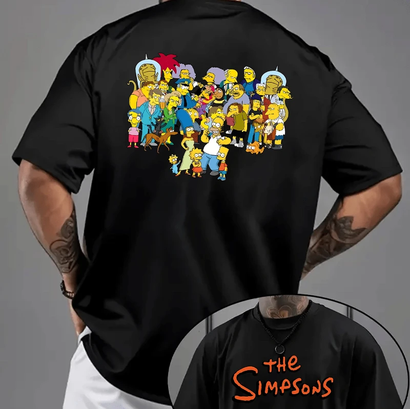 Summer Men's Simpsons Casual Short-sleeved T-shirt - Classic Cartoon Print Patterns and Text - Round-neck Short-sleeved Top
