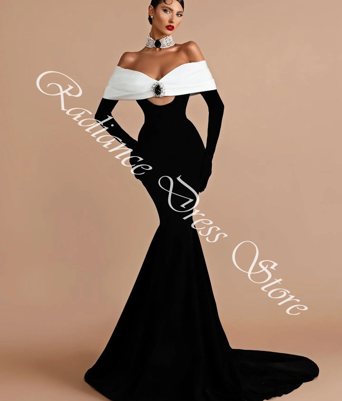 

Изысканный трикотаж Русалка с открытыми плечами и кристаллами Вечерние платья с длинными рукавами и шлейфом для особых случаев