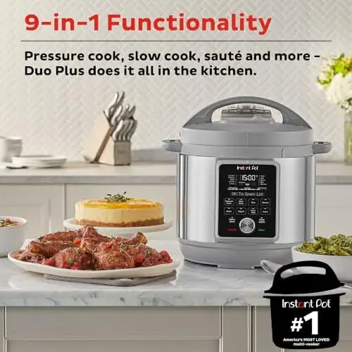 Duo Plus، طنجرة ضغط كهربائية 6 كوارت هادئة 9 في 1، قدر بخار الأرز البطيء، Sauté، صانع الزبادي، سخان ومعقم