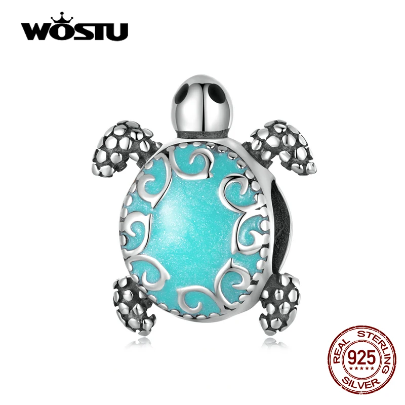 WOSTU 100% 925 Sterling Silver Longevity Sea Turtle Charm Bead Fit Original DIY Bracelets Bangle Fine Birthday Jewelry Present