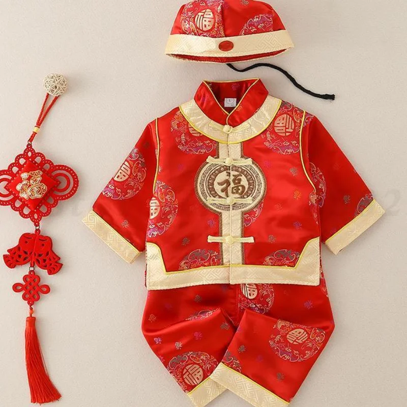 

Детский костюм Тан на китайском Новом год, одежда для выступлений ханьфу для мальчиков и девочек, традиционный древний восточный костюм, комплект из топа и брюк