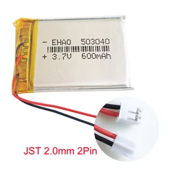 3.7V 600mAh litowo-polimerowa Lipo akumulator 503040 dla JST PH 2.0mm 2pin wtyczka do kamery GPS elektronika Bluetooth