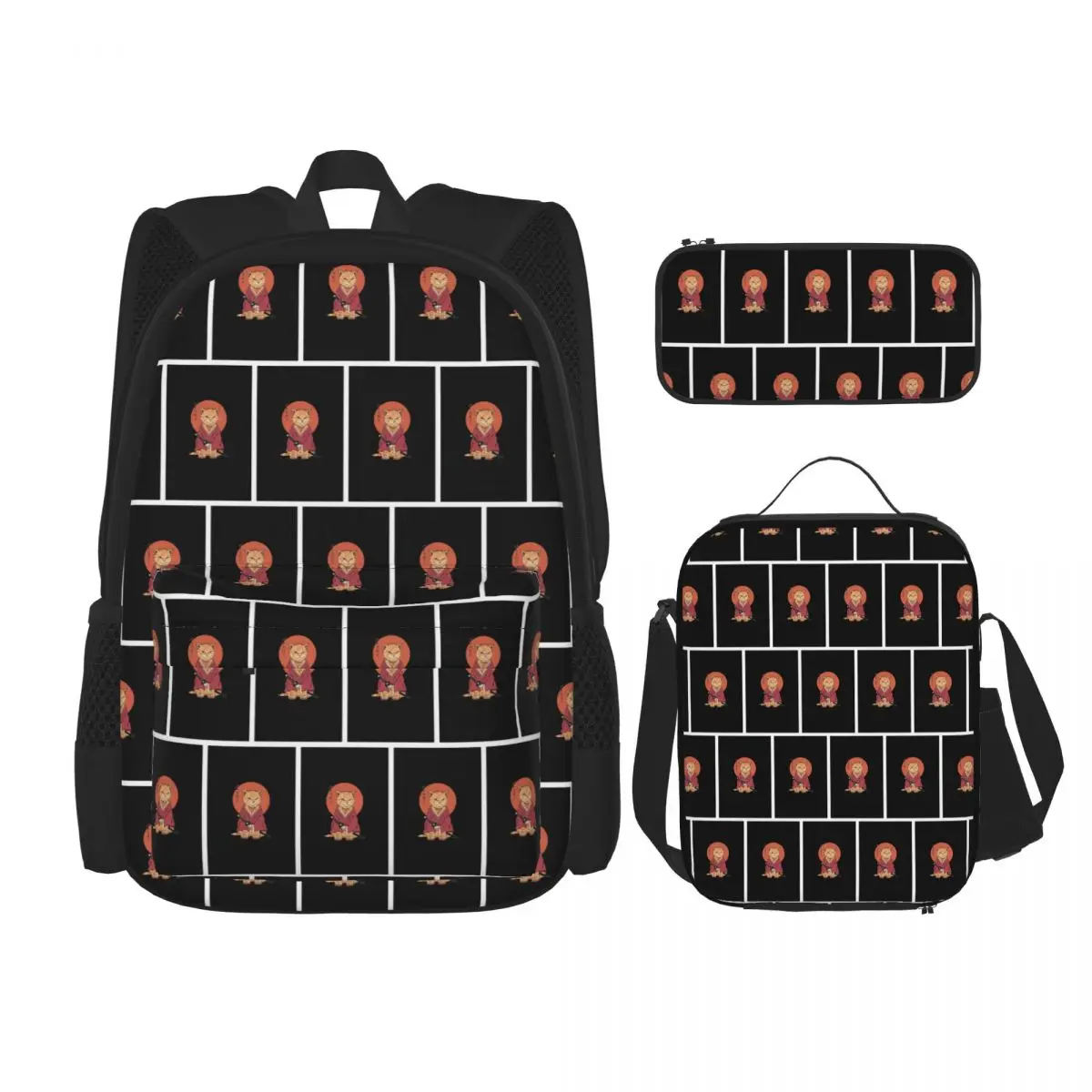 

Catana Cats Retro Samurai Yakuza Holder Backpacks Students School Bags Kids Rucksack Lunch Bag Pen Bag Three-Piece Set
