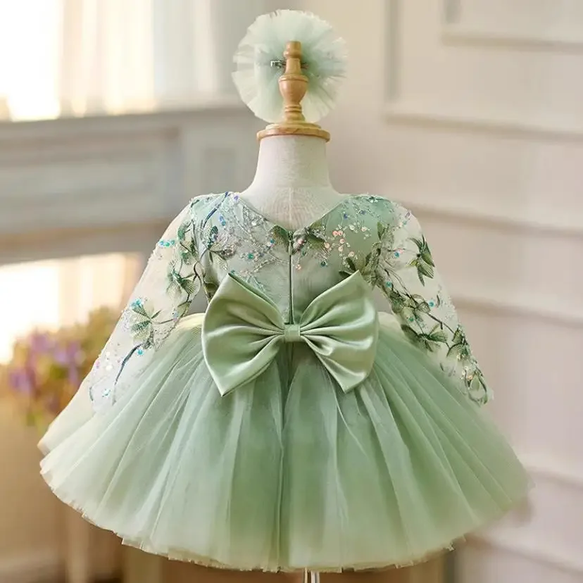 Birthday Party Flower Girl Dresses A4319 Vestidos New Children's Sequins Evening Gown Host Piano Performance Wedding