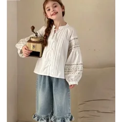 baby Girls' pant 2026 spring summer autumn children's simple design loose wide leg versatile solid color pants