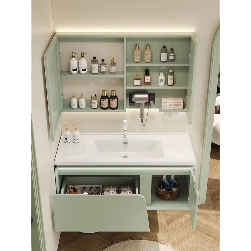 

Комплект мебели для ванной комнаты, тумба под унитаз с раковиной, зеленый умывальник из дуба