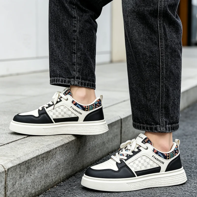 Streetwear Men's Ethnic Sneakers 2026 Spring Breathable Thick Platform Sole Anti Slip Trendy Student Daily Footwear
