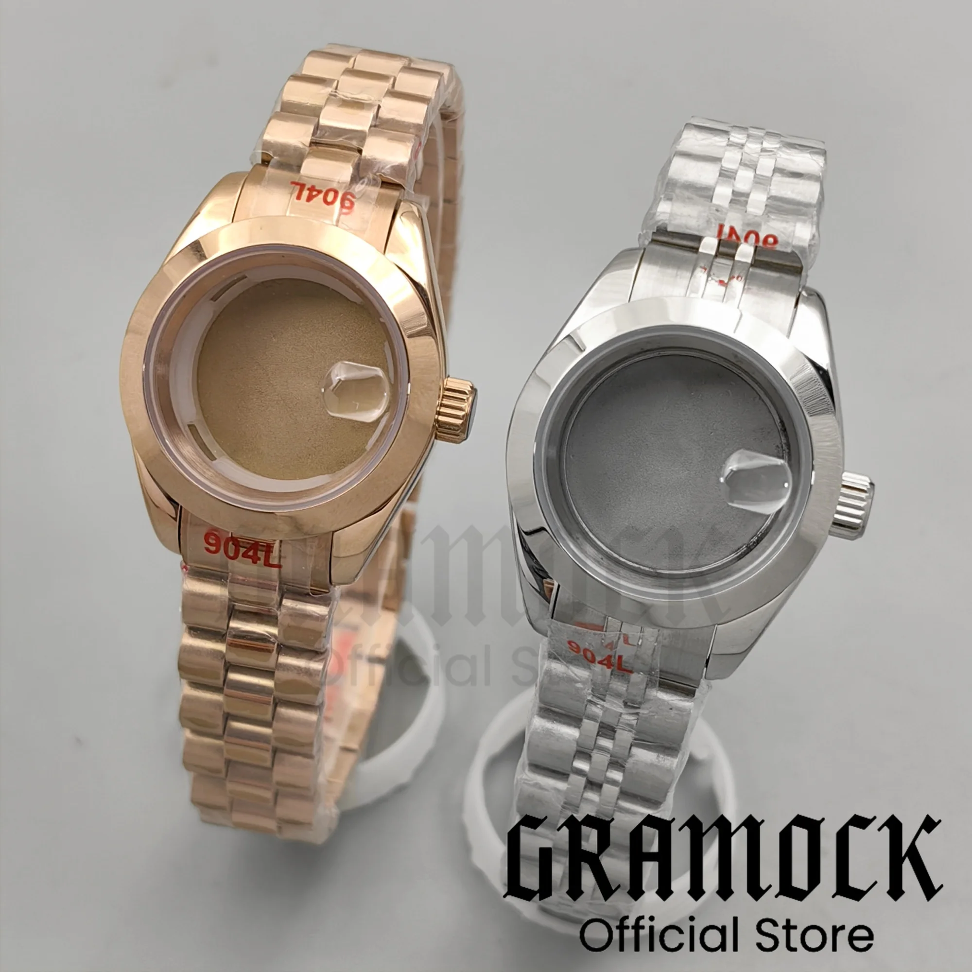 Gramock NH05 06 Watch Parts 28MM Waterproof Slope Bezel Watch Case President Strap Magnifier Glass For Lady's NH05 NH06 Movement