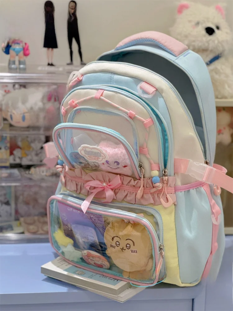 กระเป๋าเป้สะพายหลังใสลายนักเรียนน่ารัก ขนาดใหญ่ จุของได้เยอะ เหมาะสำหรับนักเรียนมัธยมต้นและมัธยมปลาย น้ำหนักเบา