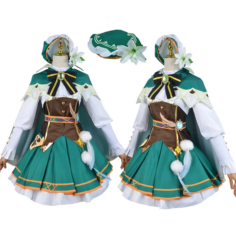 Anime Spiel Genshin Auswirkungen Cosplay Venti Kostüm Party Kleid Mit Perücke Erwachsene Frauen Halloween Karneval Cos Kleidung Outfit