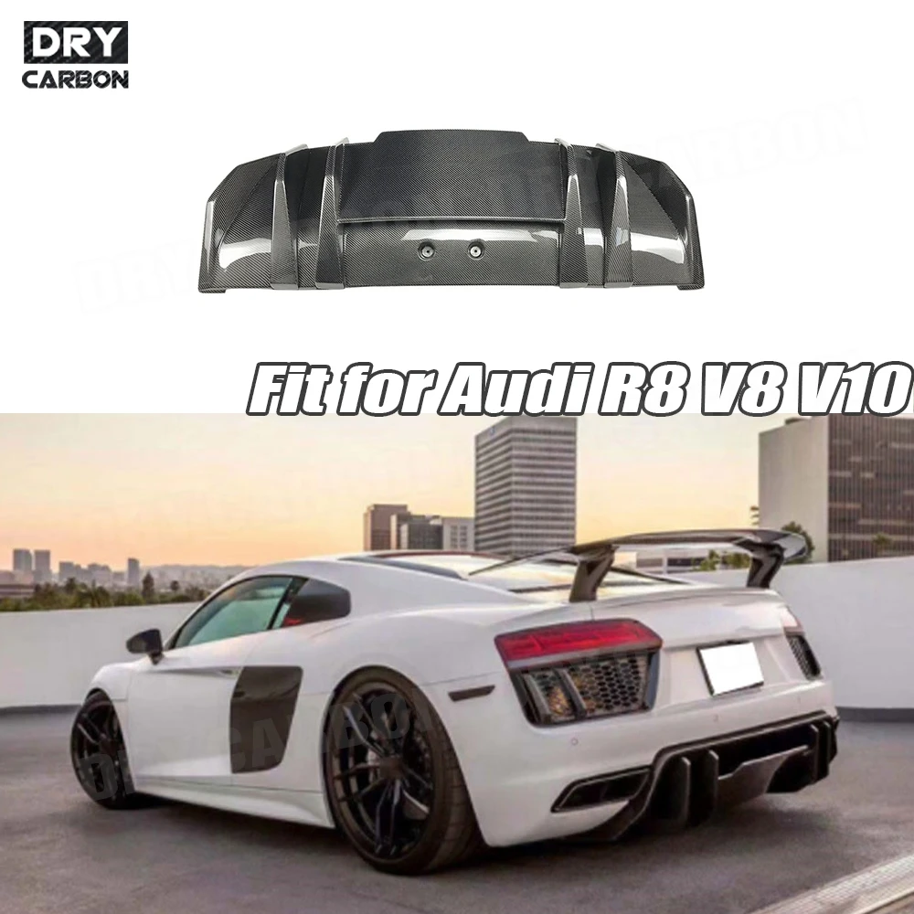 

Dry Carbon Fiber Rear LIp Diffuser Spoiler For Audi R8 V8 V10 2017 2018 2019 2020 FRP Back Bumper Hugger Guard Car Styling