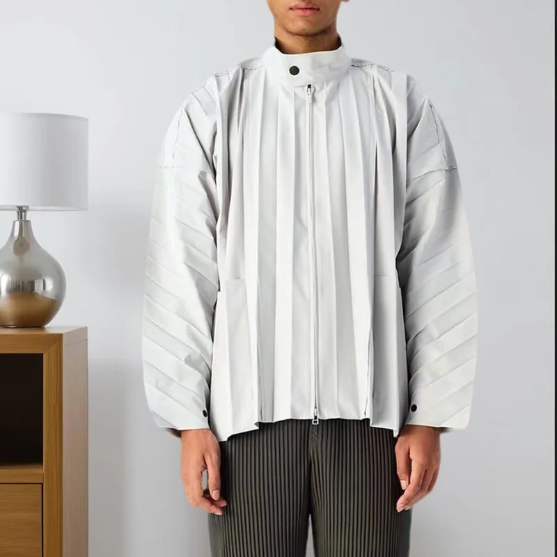 Miyake Pleated Original Shirt 2025 Summer Men Casual Versatile Fold Tops Commuter Japanese Solid Color Pleat Jacket Men Clothing