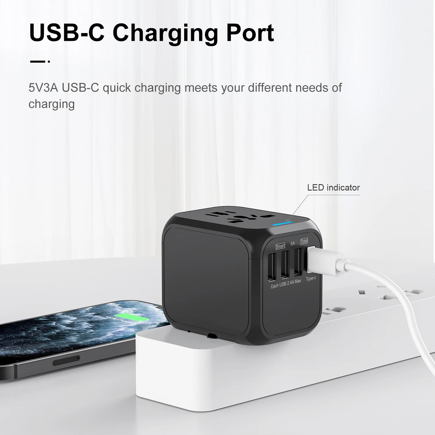 Universal Travel Adapter 3 USB 1 Type-C Port Fast Charging International Plug Adapter For EU UK US Australia Power Charger