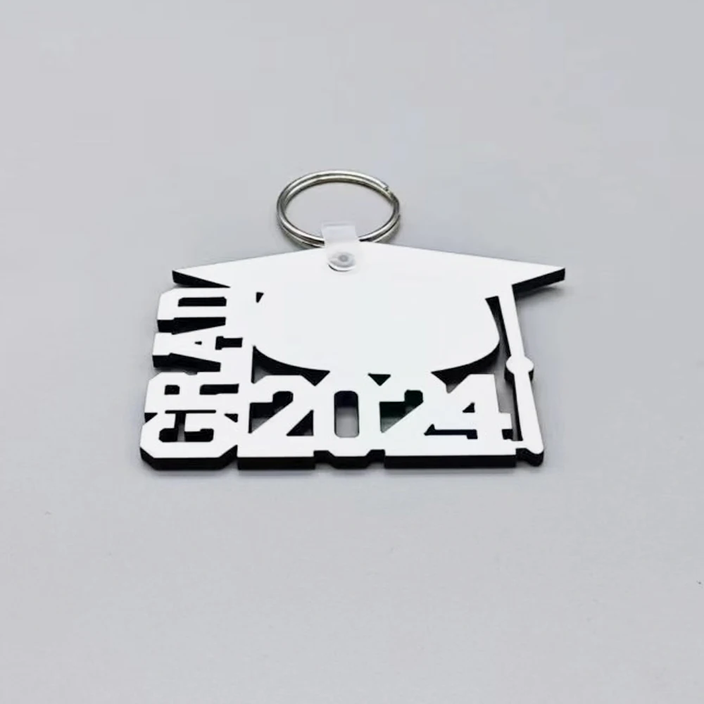 Free Shipping 30 Pcs/Lot Sublimation Blanks 2024 Grad Mdf Key Chain Keyring Photo Frame For Graduation Senior Student Gifts