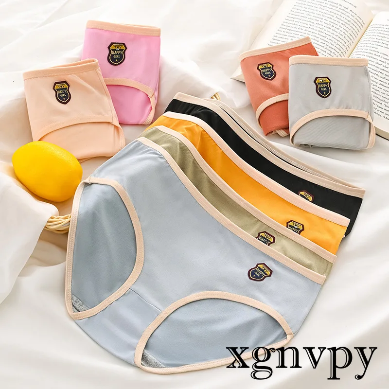 Xgnvpy Underwear Cute Sweet Triangle Mid-waist Underwear Korean Version Breathable Large Size Girl Student Triangle Shorts