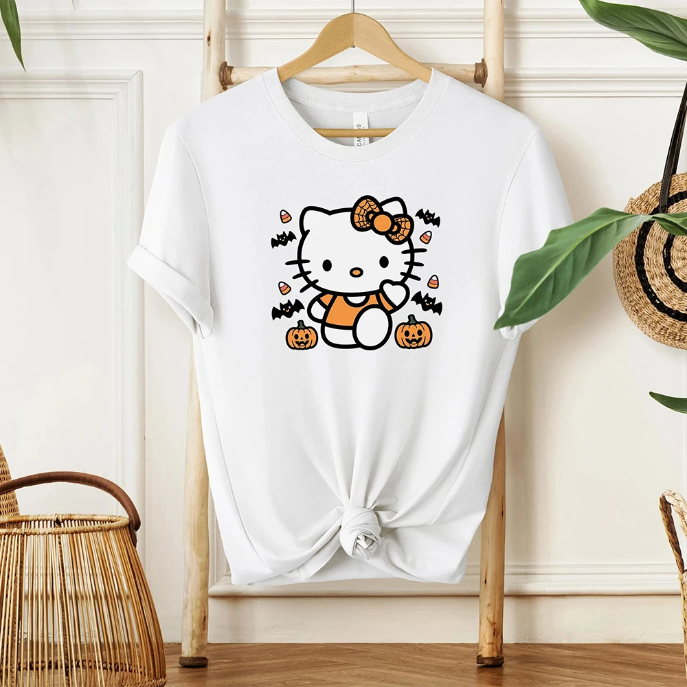 

New Halloween Hello Kitty Cartoon Cute Kid/Adult Short Sleeved Tshirt O-Neck Comfortable Sports Top Y2K Fashionable Casual Shirt