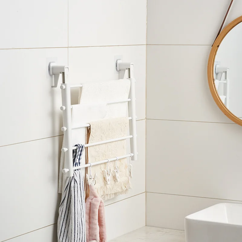 Folding Clothes Hanger Wall Mount Retractable Cloth Drying Rack Indoor & Outdoor Space Saving Aluminum Home Laundry Clothesline