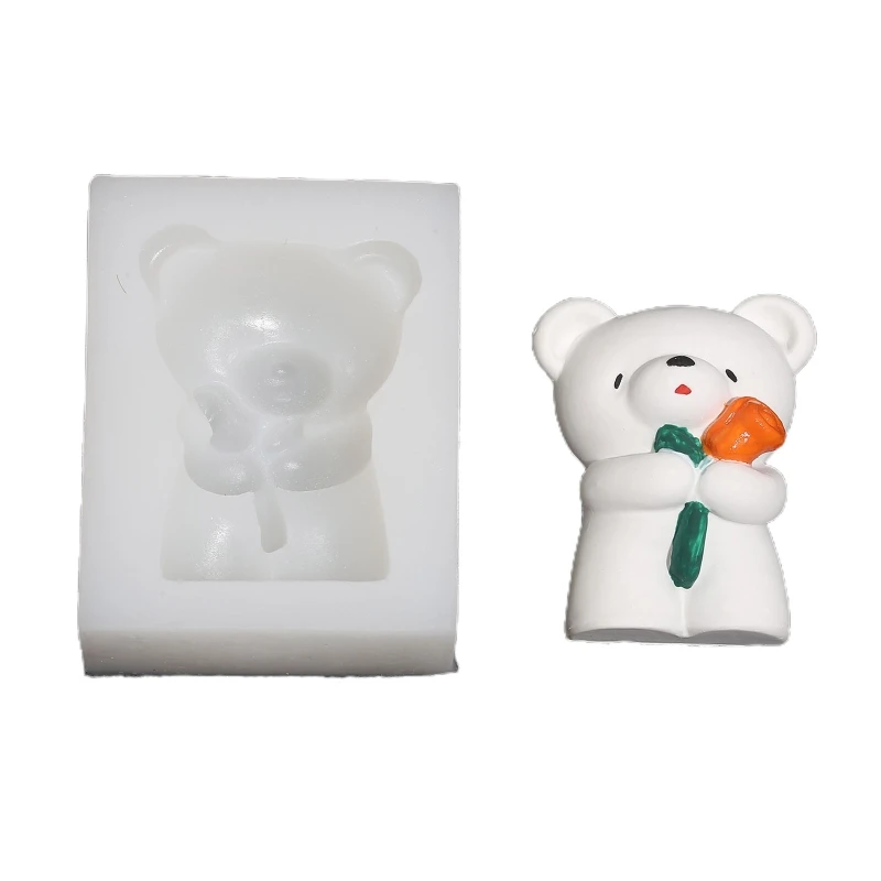 Ins 3-dimensional Bear Plaster Mould Bear Take Flower DIY Cake Decoration