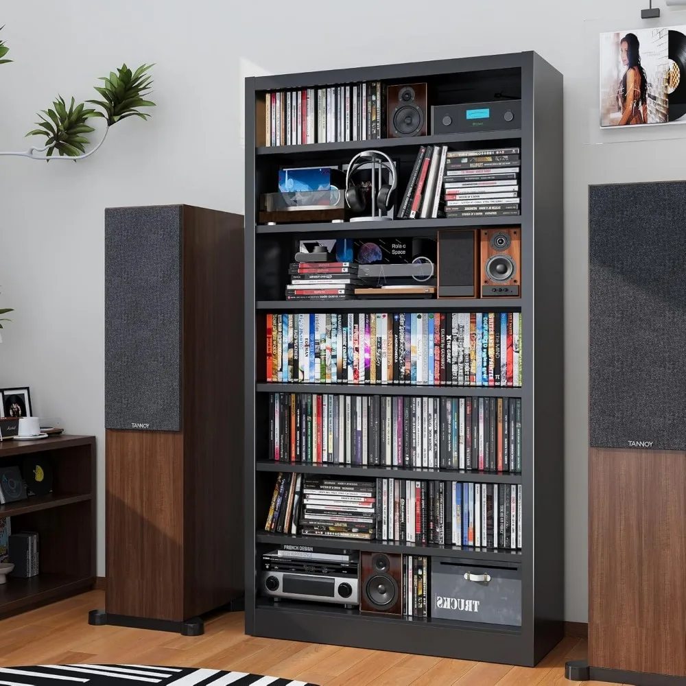 خزانة تخزين أقراص مضغوطة وأقراص DVD قابلة للتعديل مكونة من 7 طبقات مع أرفف تنظيم الوسائط لمجموعة الترفيه المنزلي #6