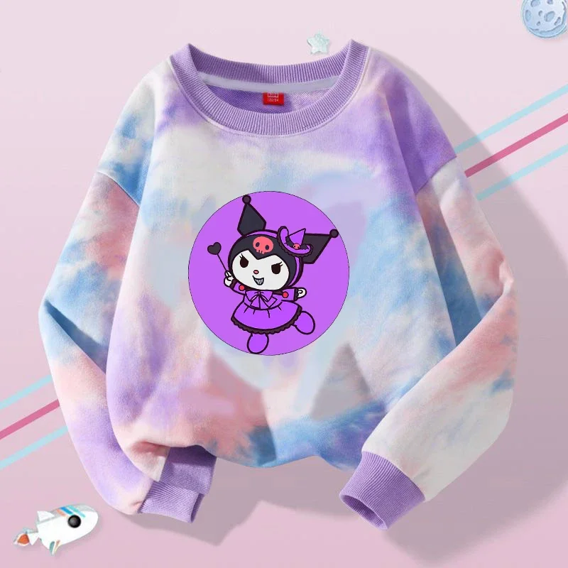 Kuromi Children Hooded Sweater Anime Sanrio Printed Hoodies Cartoon Long Sleeved Spring Autumn Sweatshirts Kids Clothes Gift New