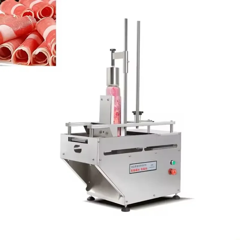 Double Tube Automatic Slicer Commercial Fatty Beef Slices Mutton Stainless Steel Frozen Meat Slicer