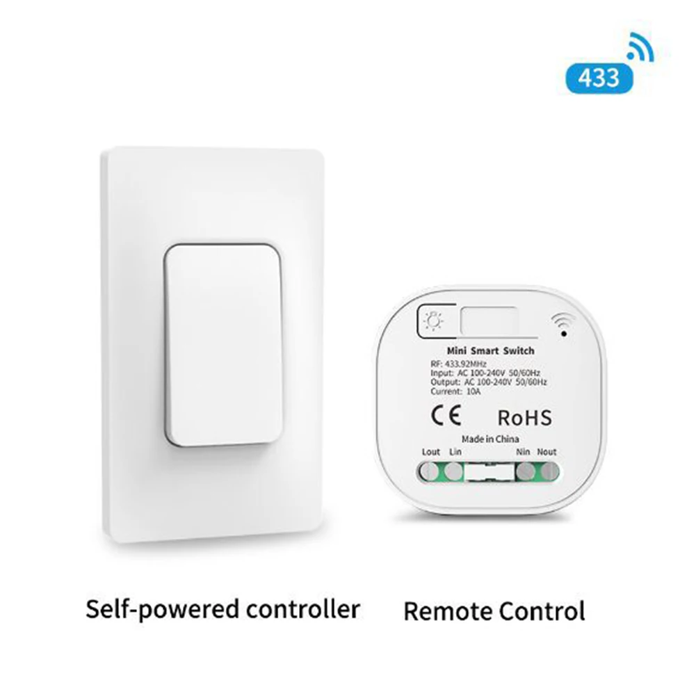 Lighting Control Remote Control Self Powered Wireless Light Switch Removable Adhesive Strips Simplified Setup Receiver Kit