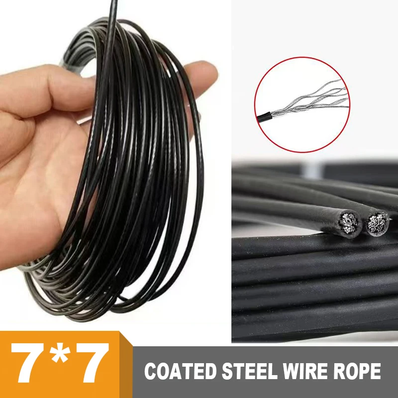 

Стальной трос 7х7 с черным пластиковым покрытием, нержавеющая сталь 304, диаметр 1/2/3/4/5/6 мм, многоцелевой